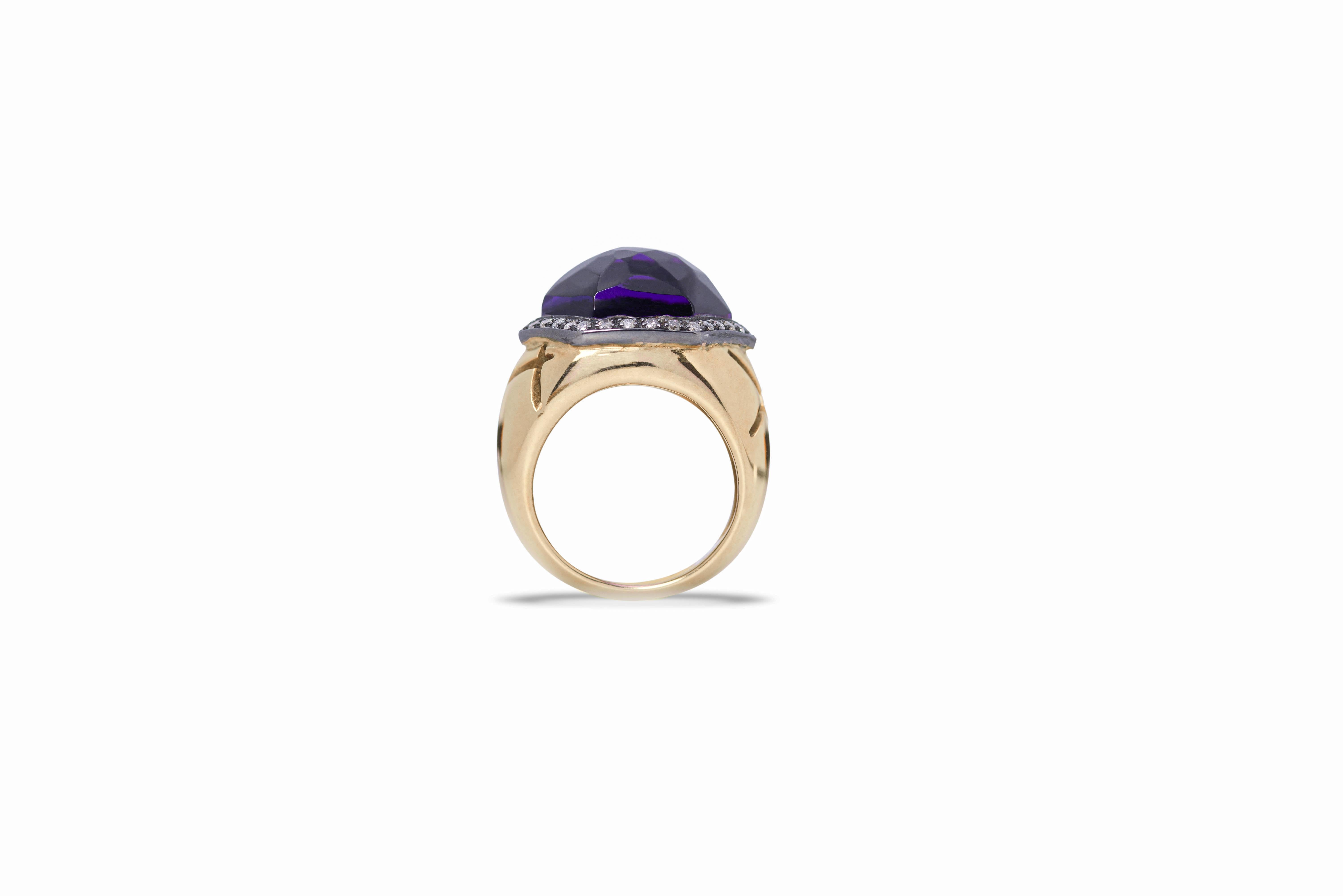 Design octogonal en or jaune 18 carats avec améthyste et diamants de 0,40 carat, style Art déco Unisexe en vente