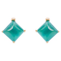 Deco Style 18 Karats Gold Green Agate White Diamonds Modern Stud Design Earrings