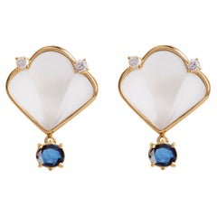 Deco Style 1.80 Carats Sapphires Diamonds 18K Yellow Gold Timeless Stud Earrings