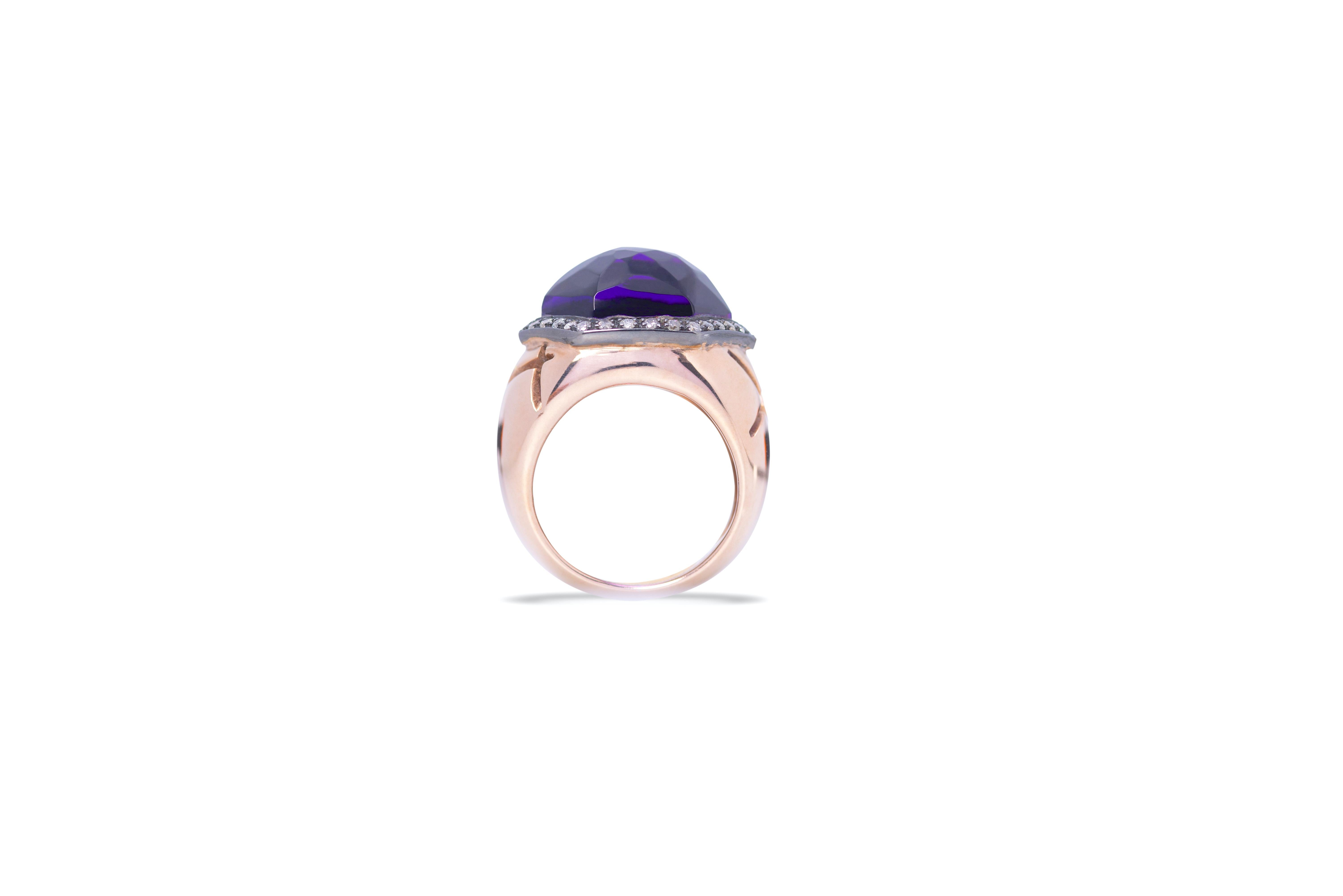 Rossella Ugolini Hexagonal Amethyst Cocktail Ring 18K Gold and Diamonds For Sale 4