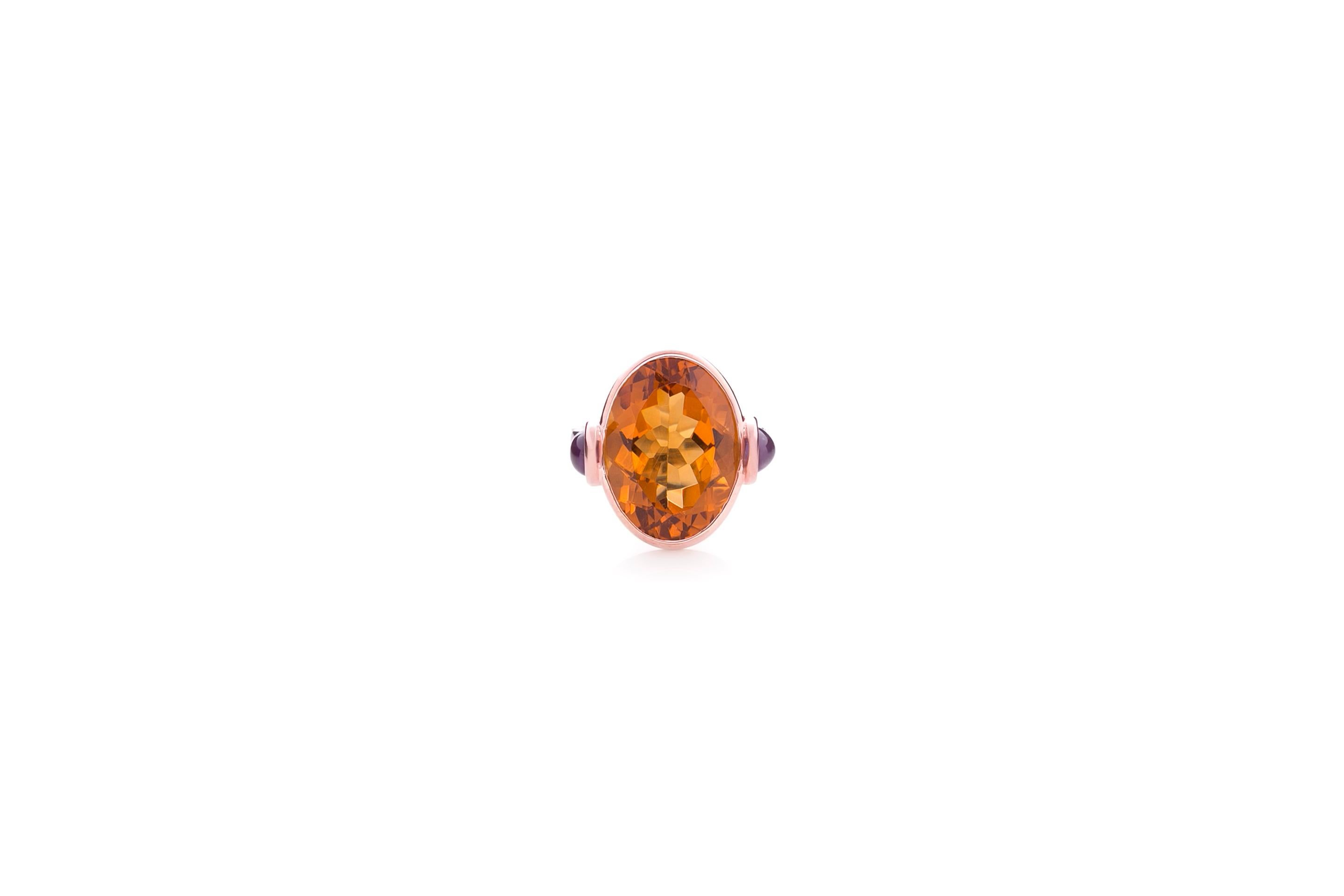 Art Deco Stil 18 Karat Gelbgold Citrin Amethyst Cabochon Bonbon-Cocktailring im Zustand „Neu“ im Angebot in Rome, IT