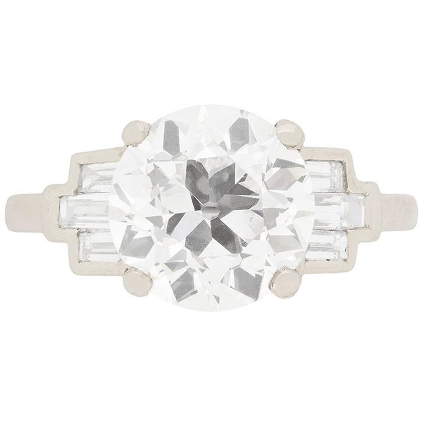 Deco Style 3.05 Carat Old Cut Diamond Engagement Ring For Sale