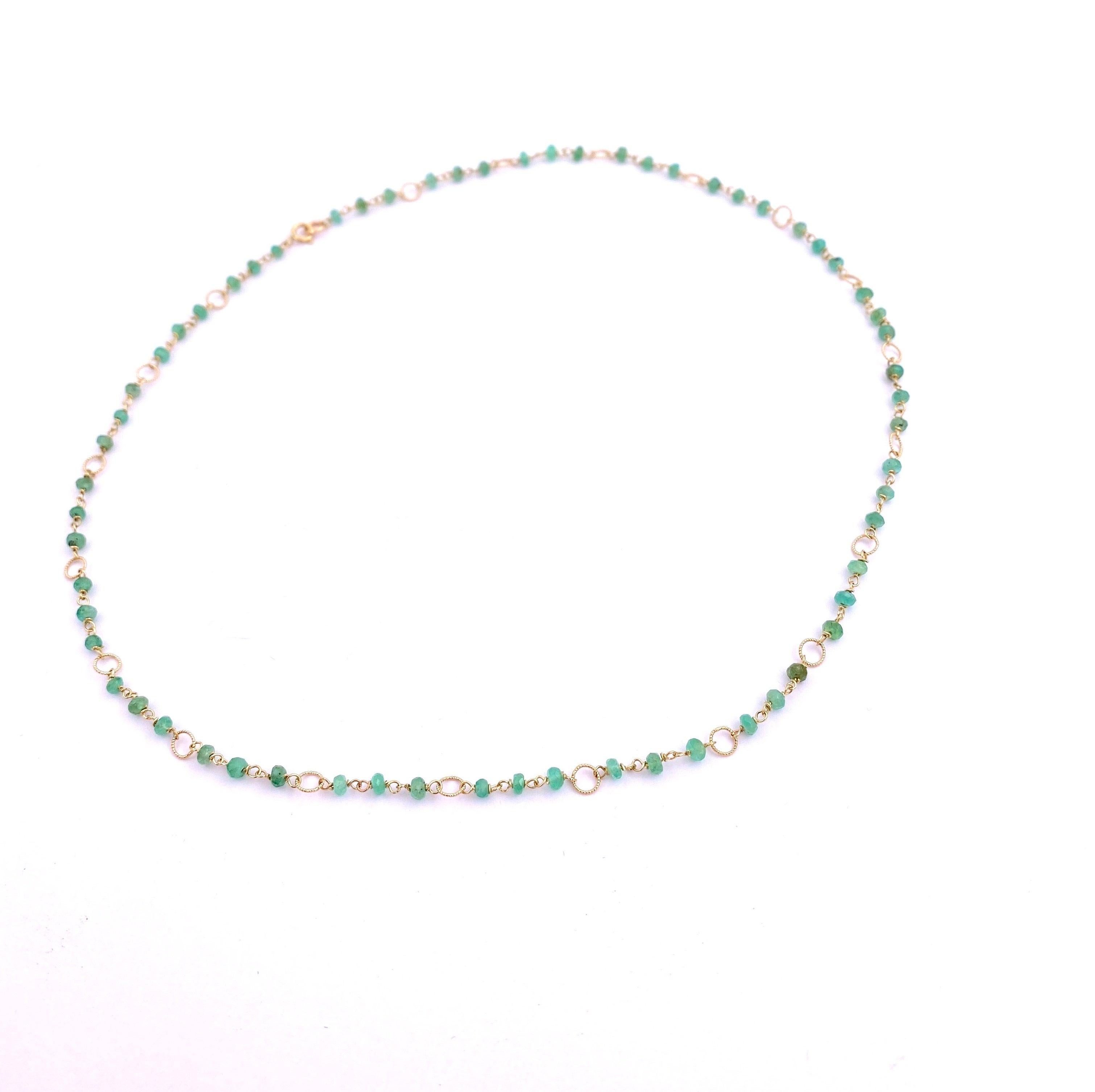 Deco Style 7.5 Carat Emeralds 18 Karat Yellow Gold Twisted Links Beaded Necklace For Sale 6