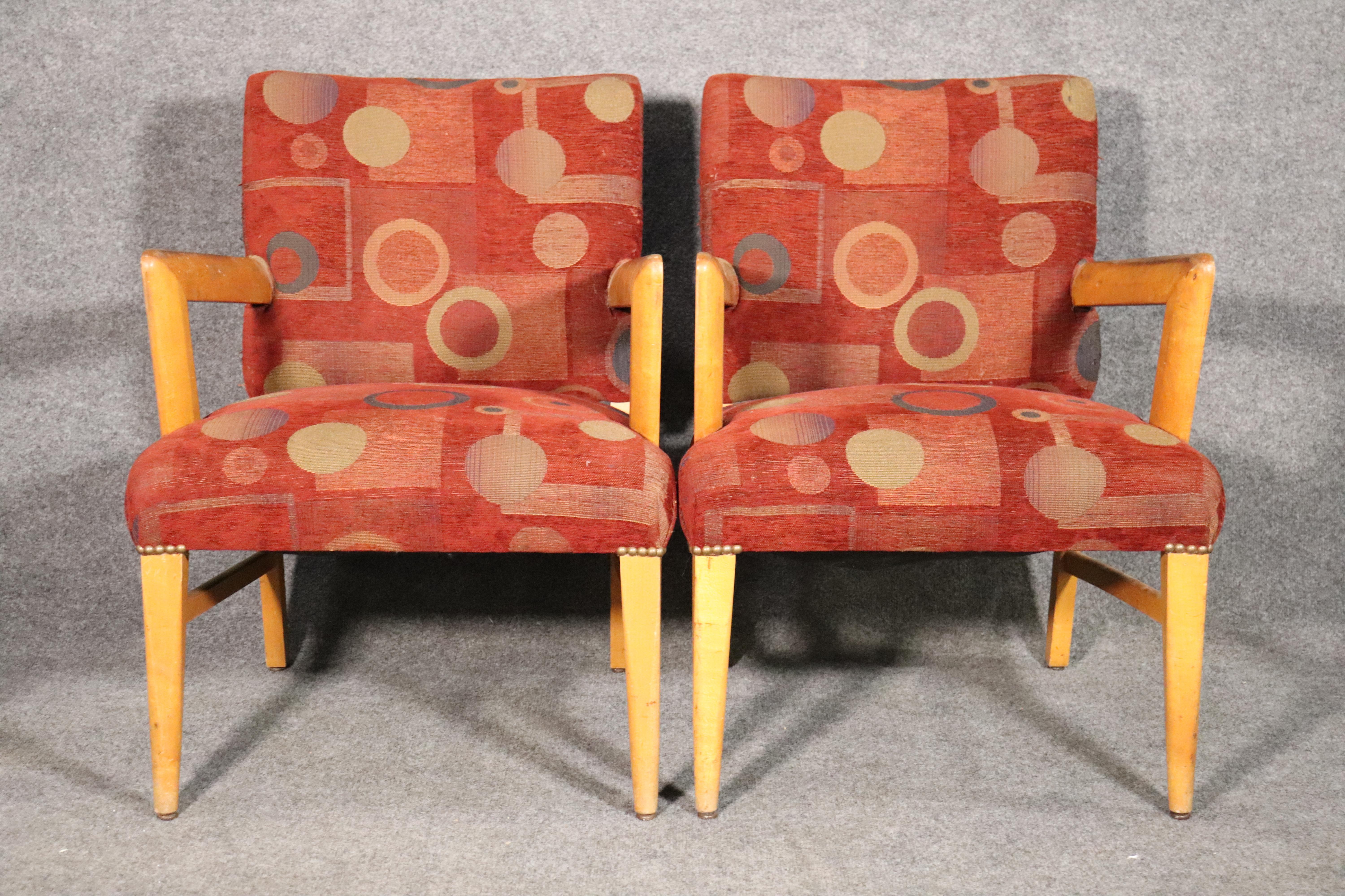 Pair of maple armchairs with sharp deco style lines.
Please confirm location