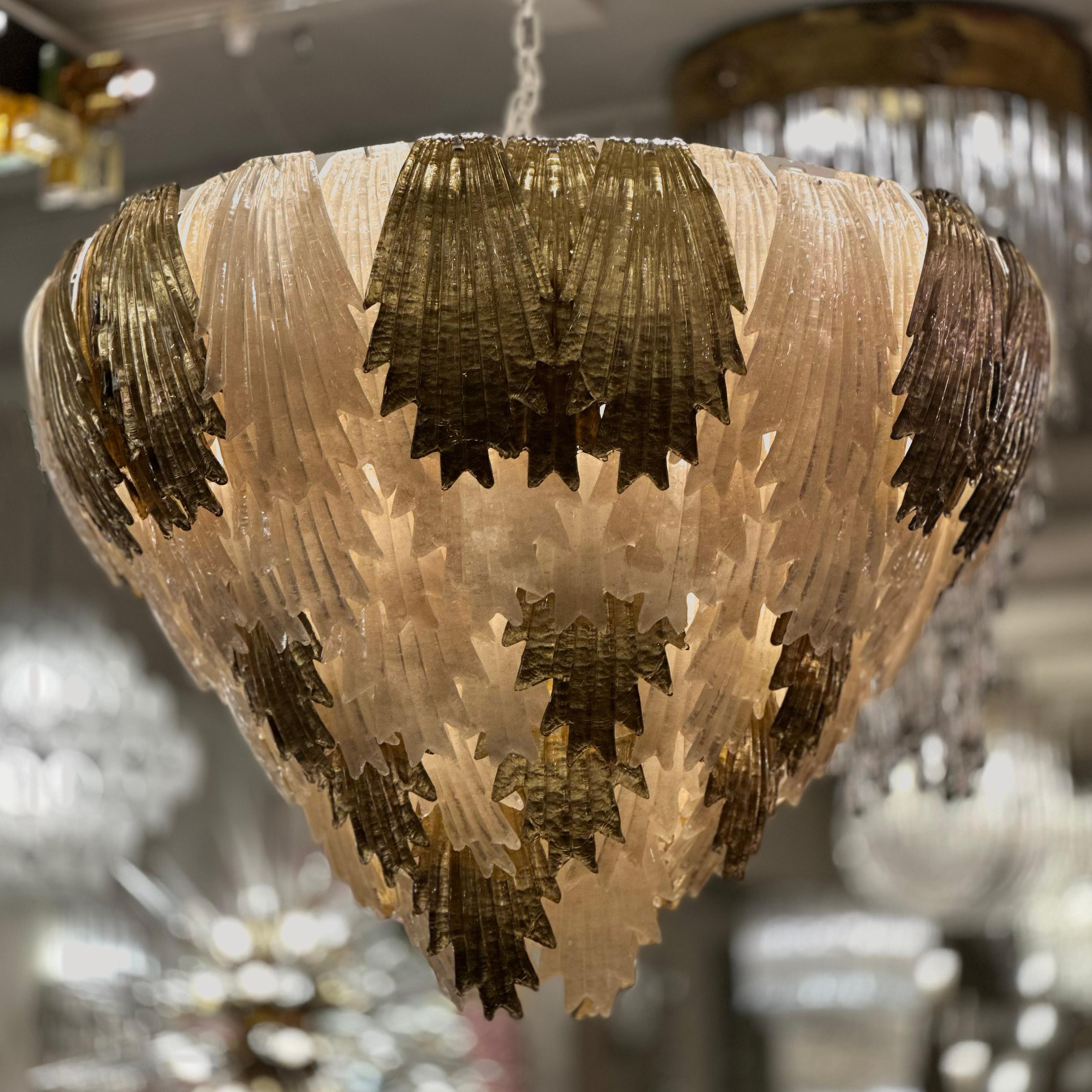 Art Deco Deco Style Cascading Murano Glass Leaf Chandelier For Sale