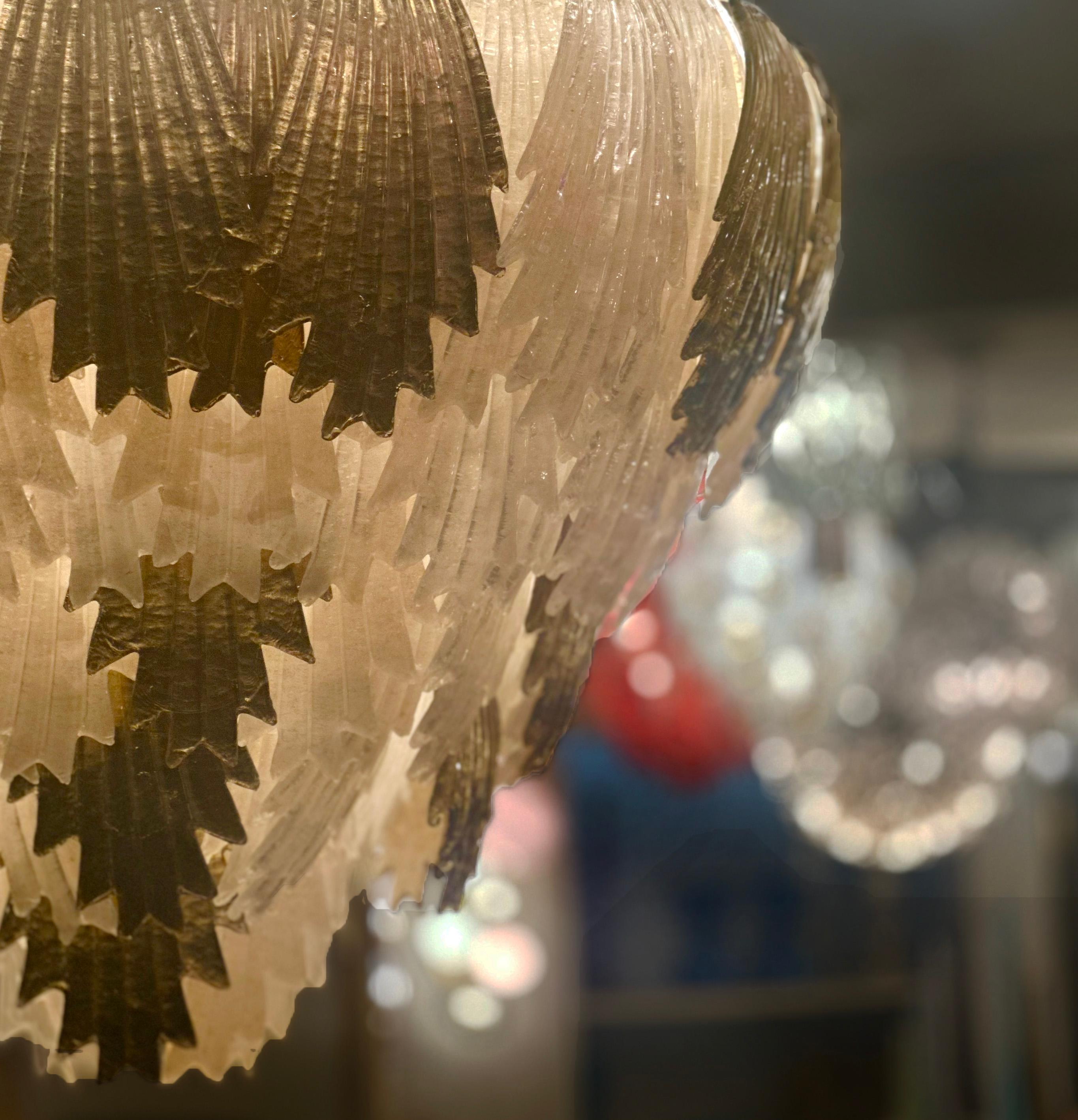 European Deco Style Cascading Murano Glass Leaf Chandelier For Sale