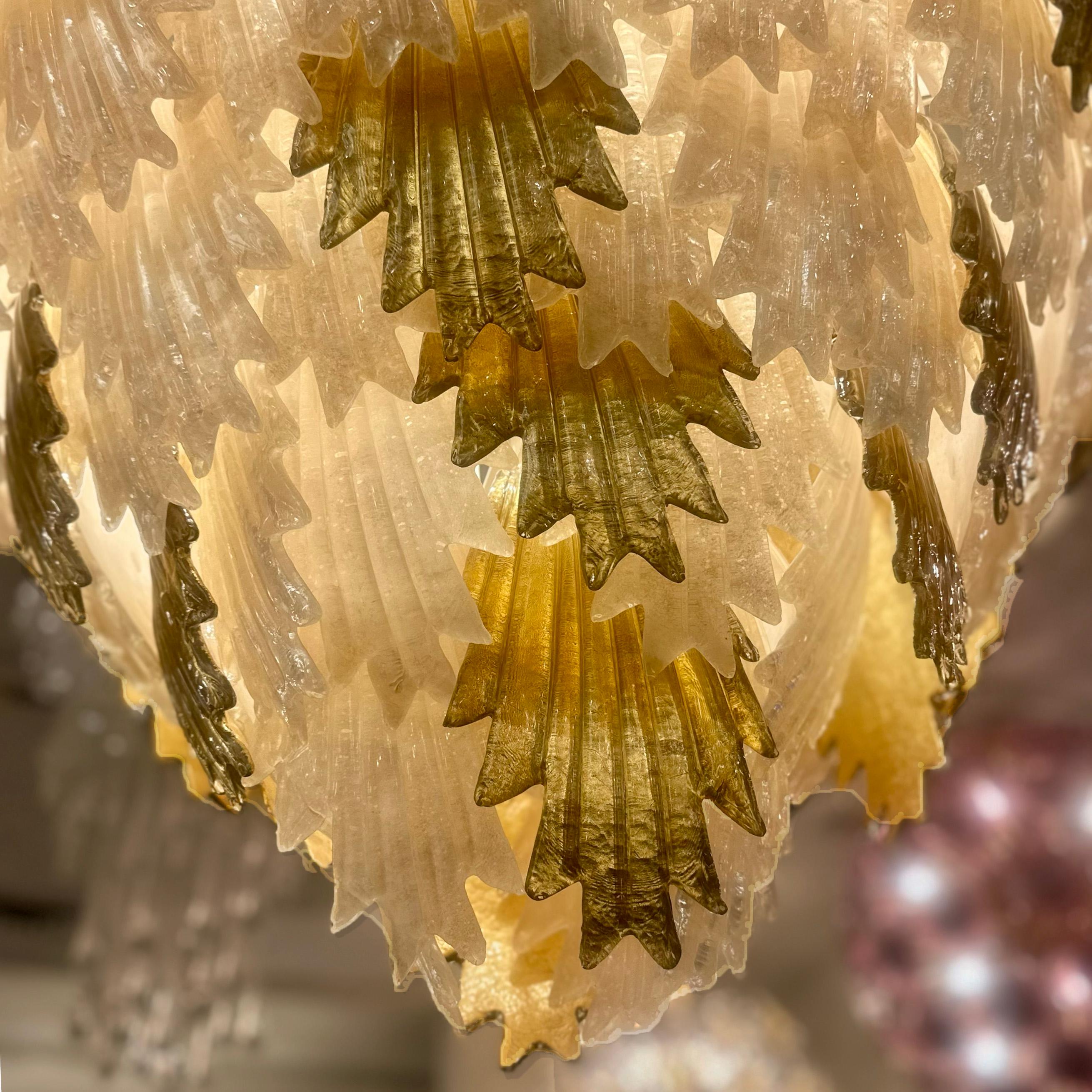 Deco Style Cascading Murano Glass Leaf Chandelier In Good Condition For Sale In New York, NY