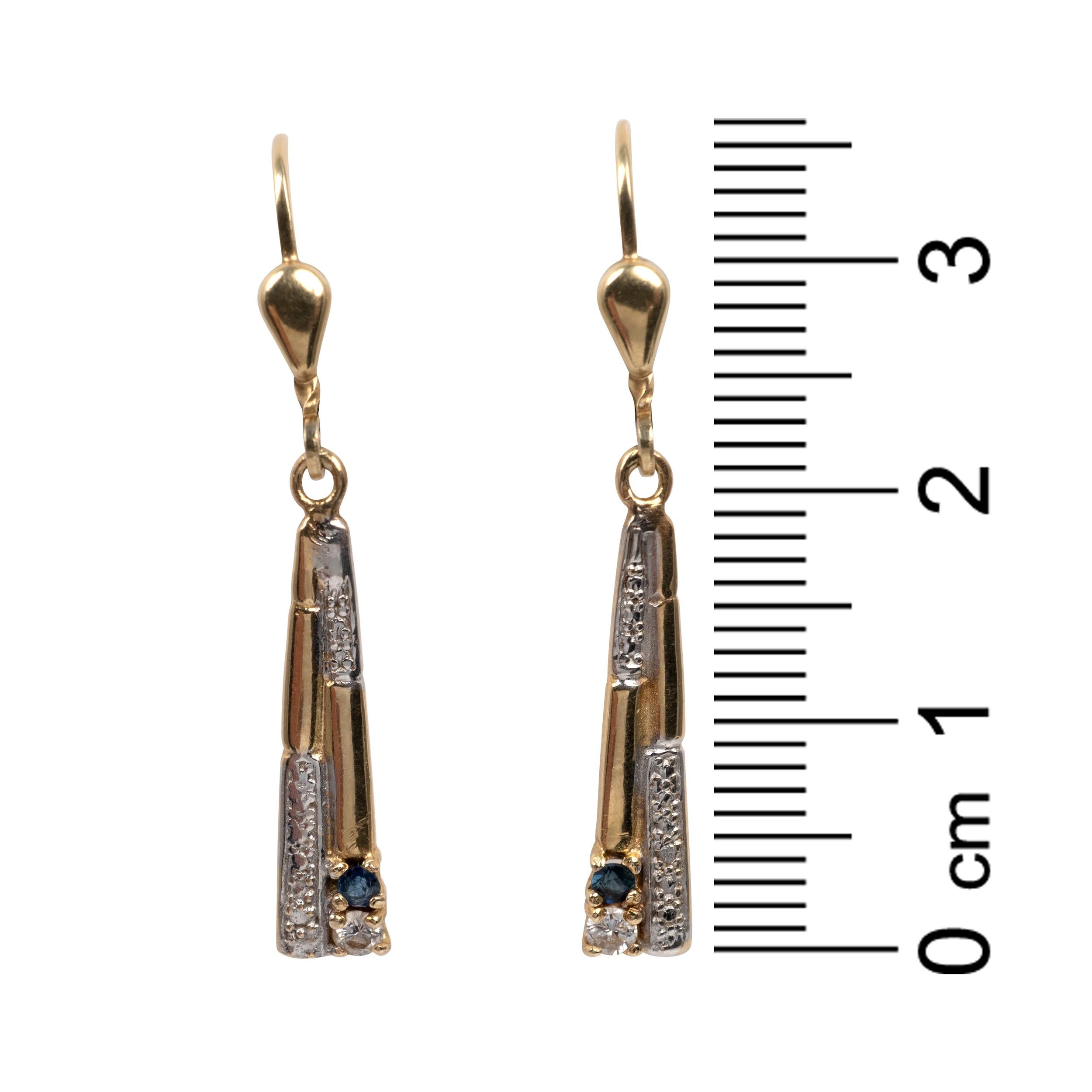 Deco Style Ceylon Sapphire Diamond Dangle Earrings 14 Karat Yellow Gold 3