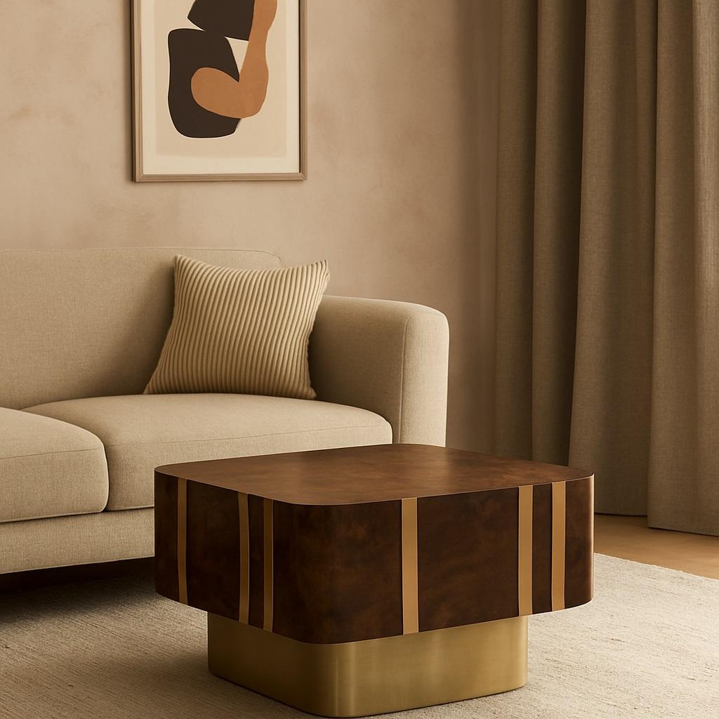 Fait main Table basse de style déco en racine de noyer et laiton oxydé par Jose De Castro en vente