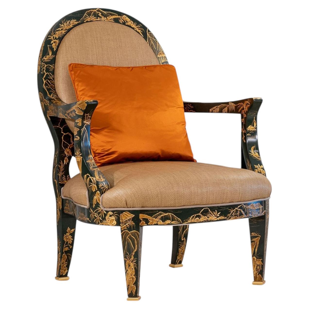 Deco-Style Dark-Green & Golden Armchair For Sale