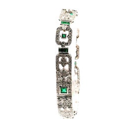 Deco Style Diamond And Emerald Bracelet