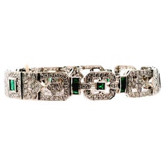 Deco Style Diamond And Emerald Bracelet
