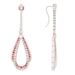 Deco-Style Diamond and Ruby Chandelier Earrings, circa 1950s