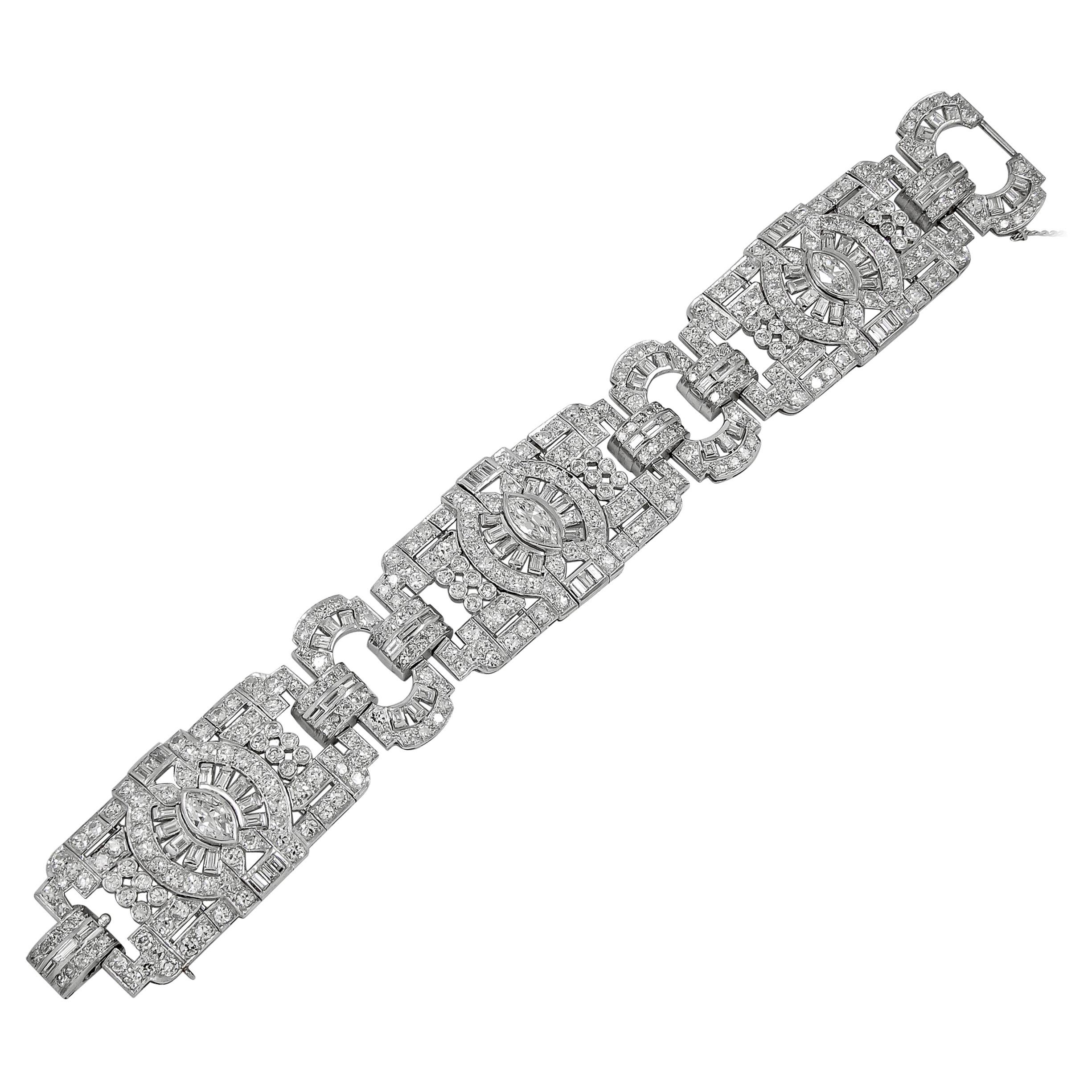 Art Deco Style Diamond Platinum Articulated Link Bracelet