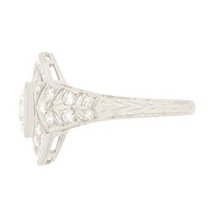 Deco Style Diamond Cluster Ring with Engraved Band, circa 1950s