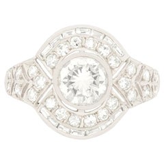 Vintage Deco Style Diamond Cluster Ring with Engraved Band, circa 1950s