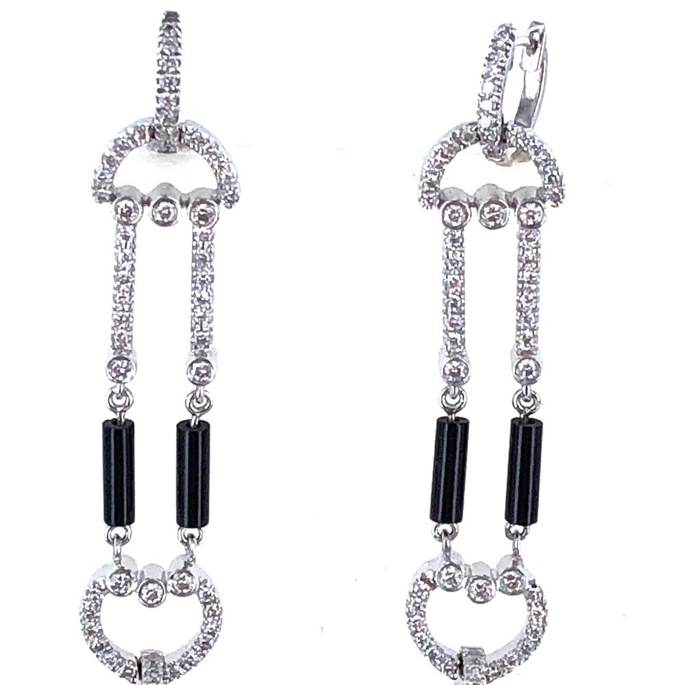 Diamond Onyx 18 Karat White Gold Drop Dangle Modern Earrings In New Condition In Boca Raton, FL