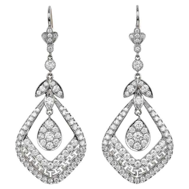 Edwardian Style Ruby Diamond Chandelier Earrings Drop Dangle Platinum ...