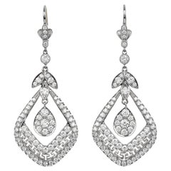 Vintage Deco Style Diamond Platinum Filigree  Greek Design Dangle Drop Earrings