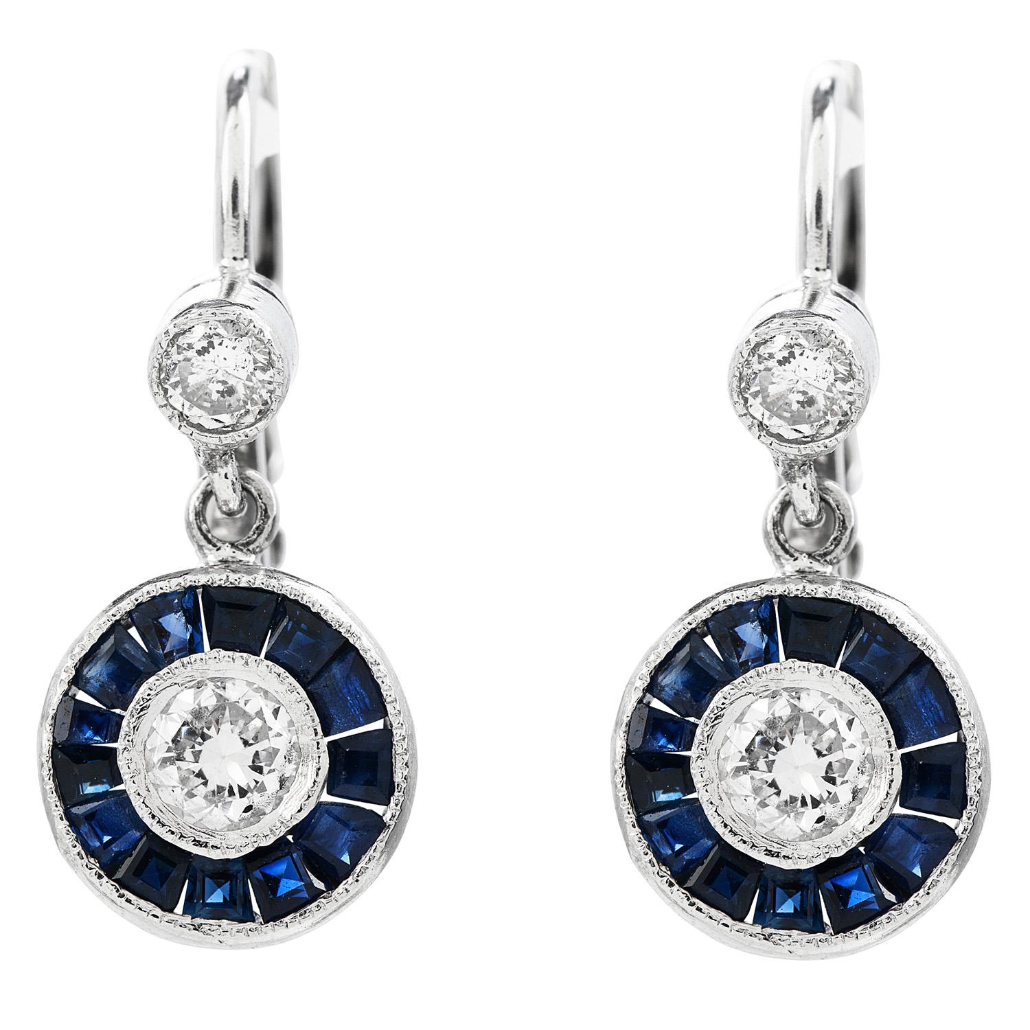 A Gift for others or for yourself!

These Art Deco Style Earrings are crafted in Solid Platinum, 

Displaying with 4 natural Round Cut Diamonds,  with a total carat weight of 0.50 carats,

G-H color, VS Clarity, surrounded the center diamonds,  are