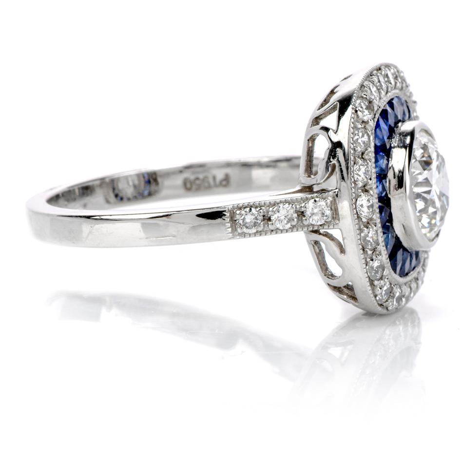 Art Deco Deco Style Diamond Sapphire Platinum Engagement Ring