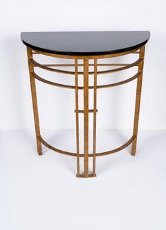 Deco Style Gilt Iron and Granite Demilune