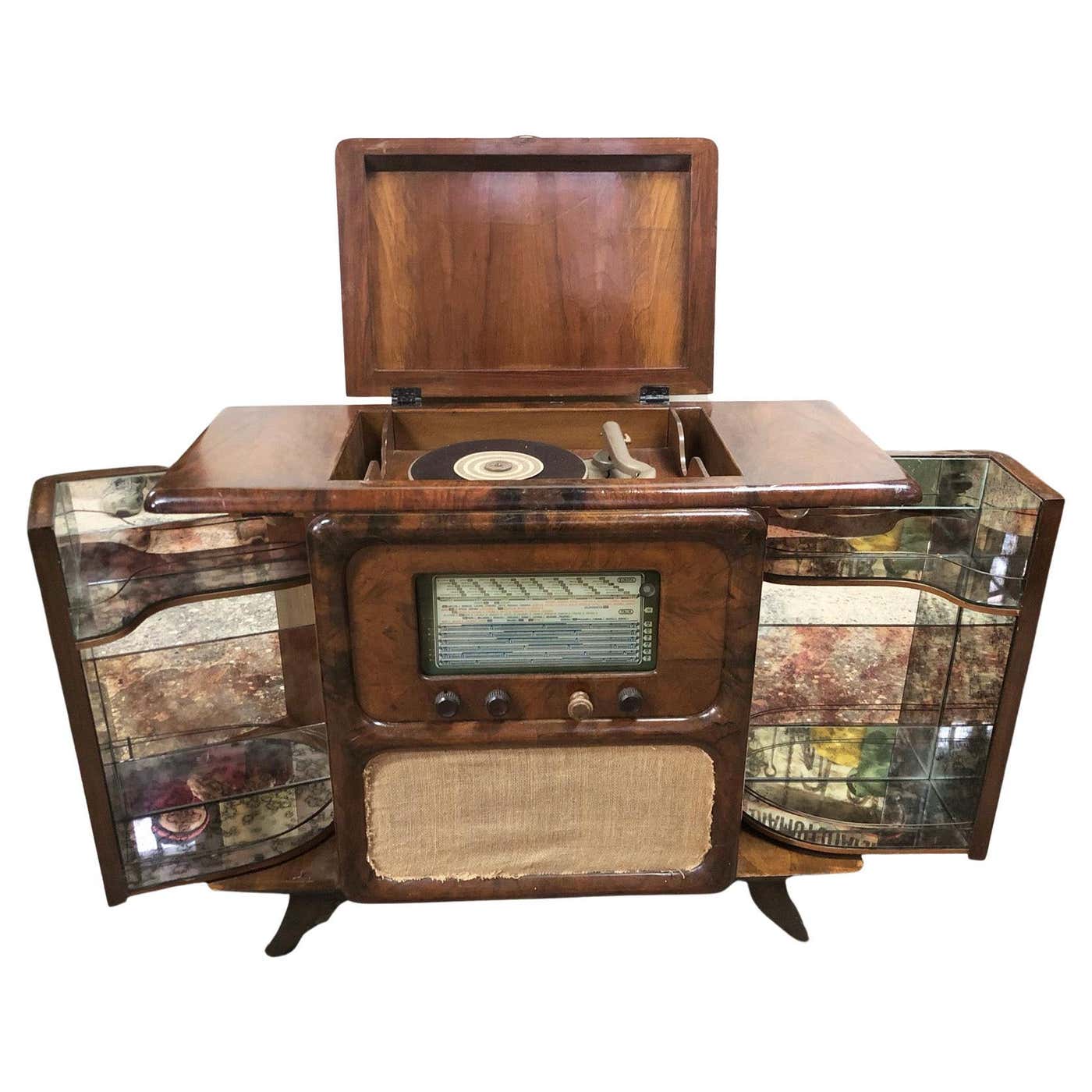 Deco' Style Italian Radio Bar Cabinet in Walnut For Sale at 1stDibs ...