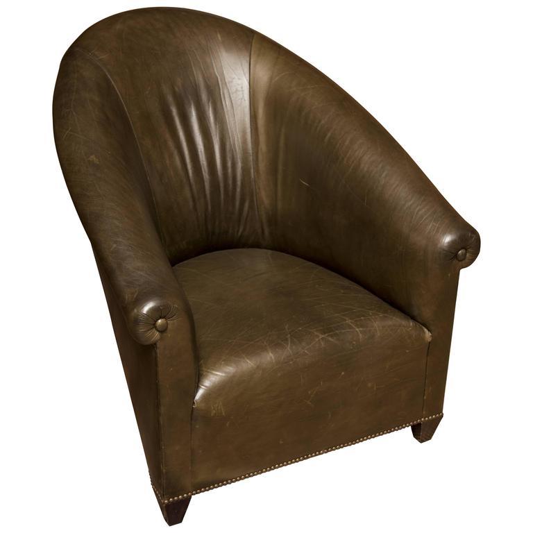 Deco Style Leather Chair In Excellent Condition For Sale In Southampton, NY