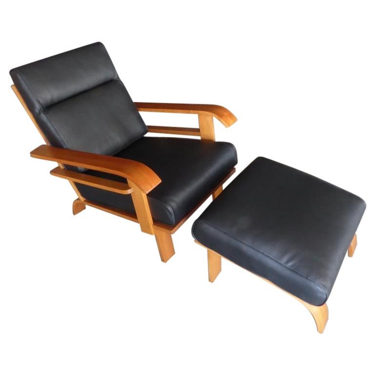 Deco Style Lounge Chair and Ottoman Attributed to Russel Wright for Conant Ball For Sale