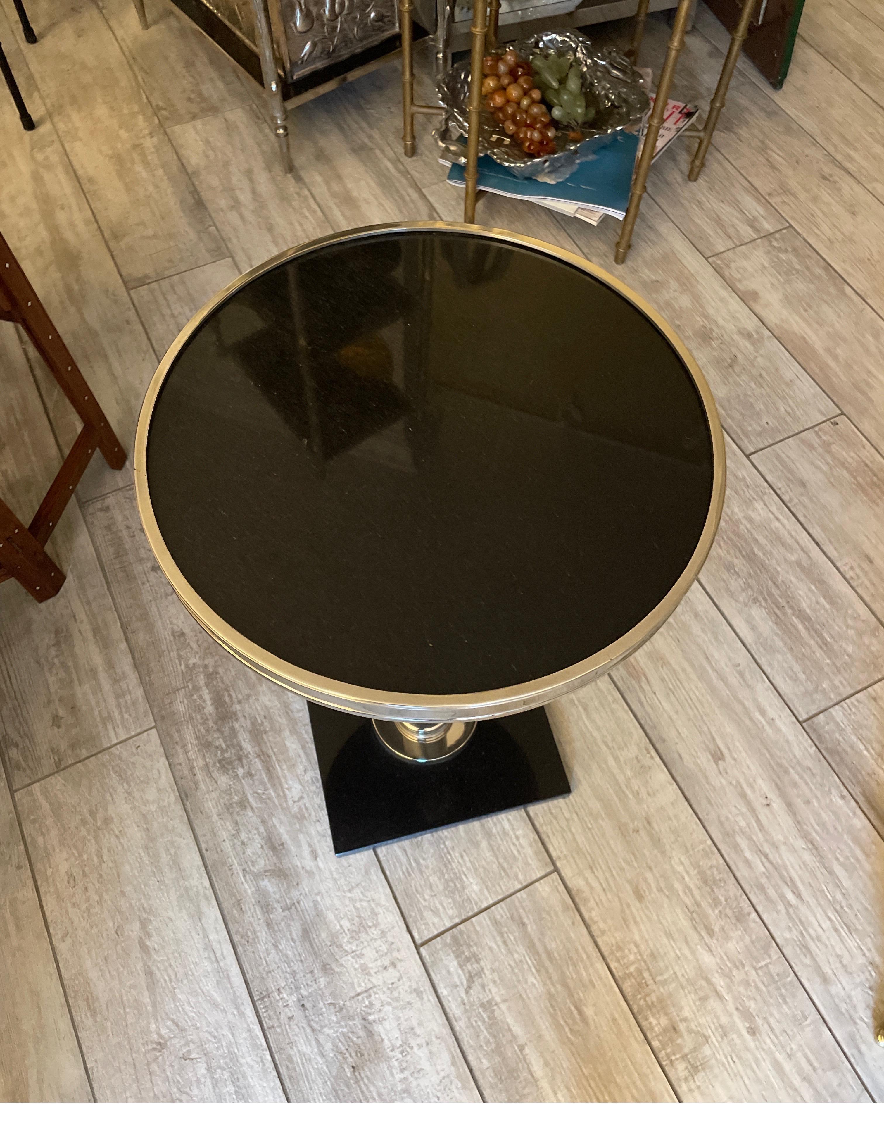 Art Deco style Black Marble and chrome trimmed Martini / Drinks table.