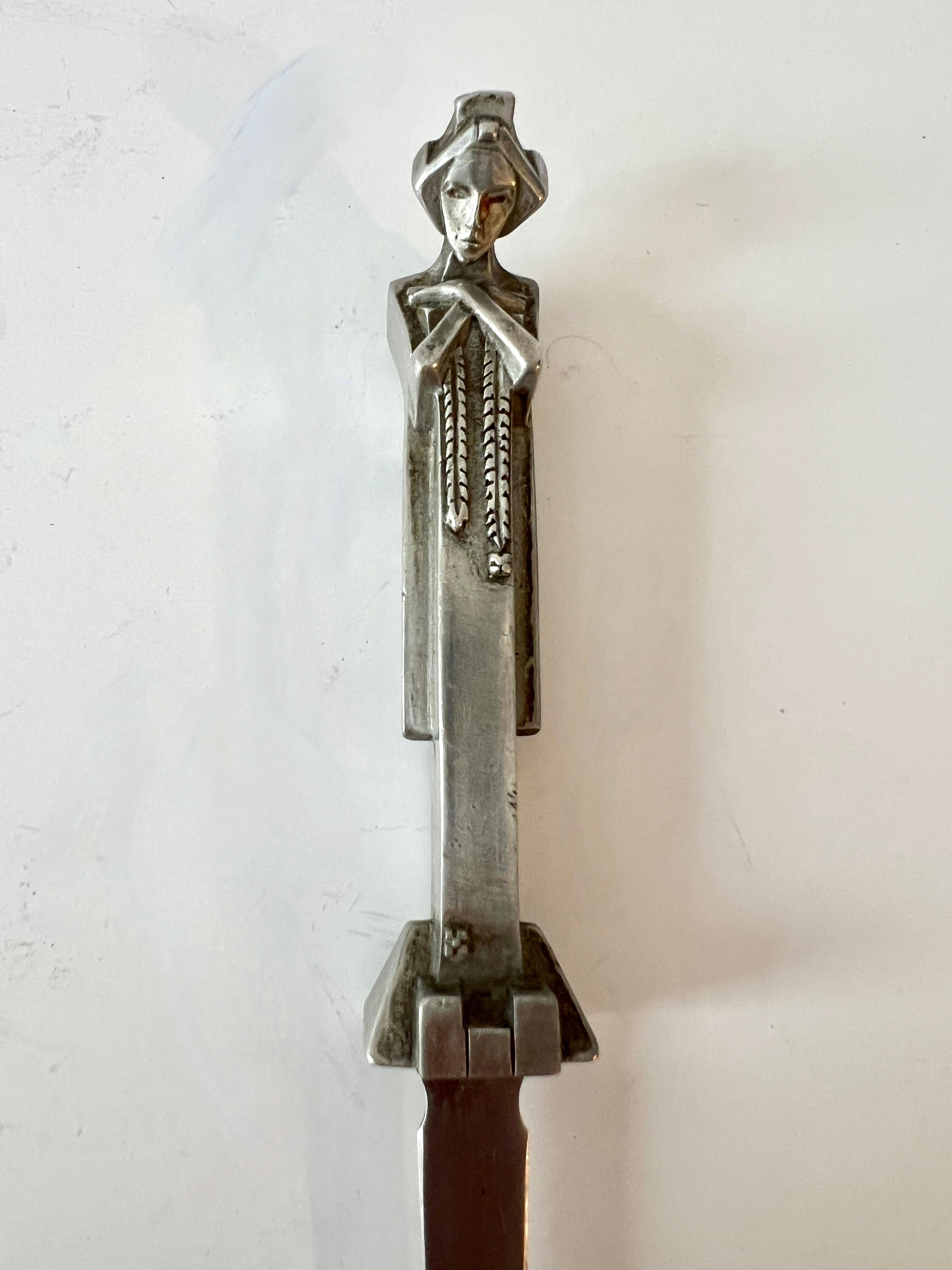 Art Deco Deco Style Modernist Silver Female Figure Letter Opener For Sale
