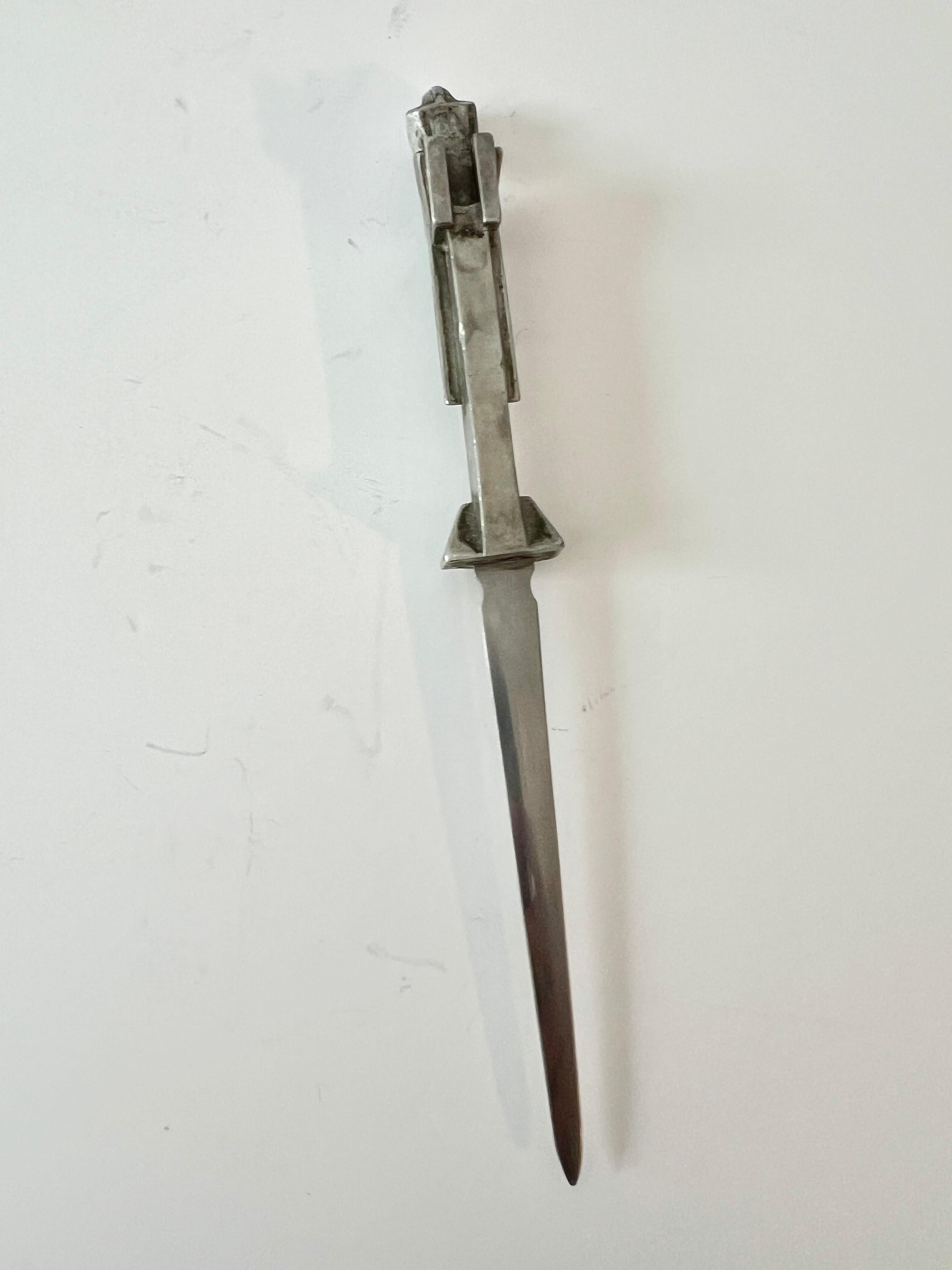 20th Century Deco Style Modernist Silver Female Figure Letter Opener For Sale
