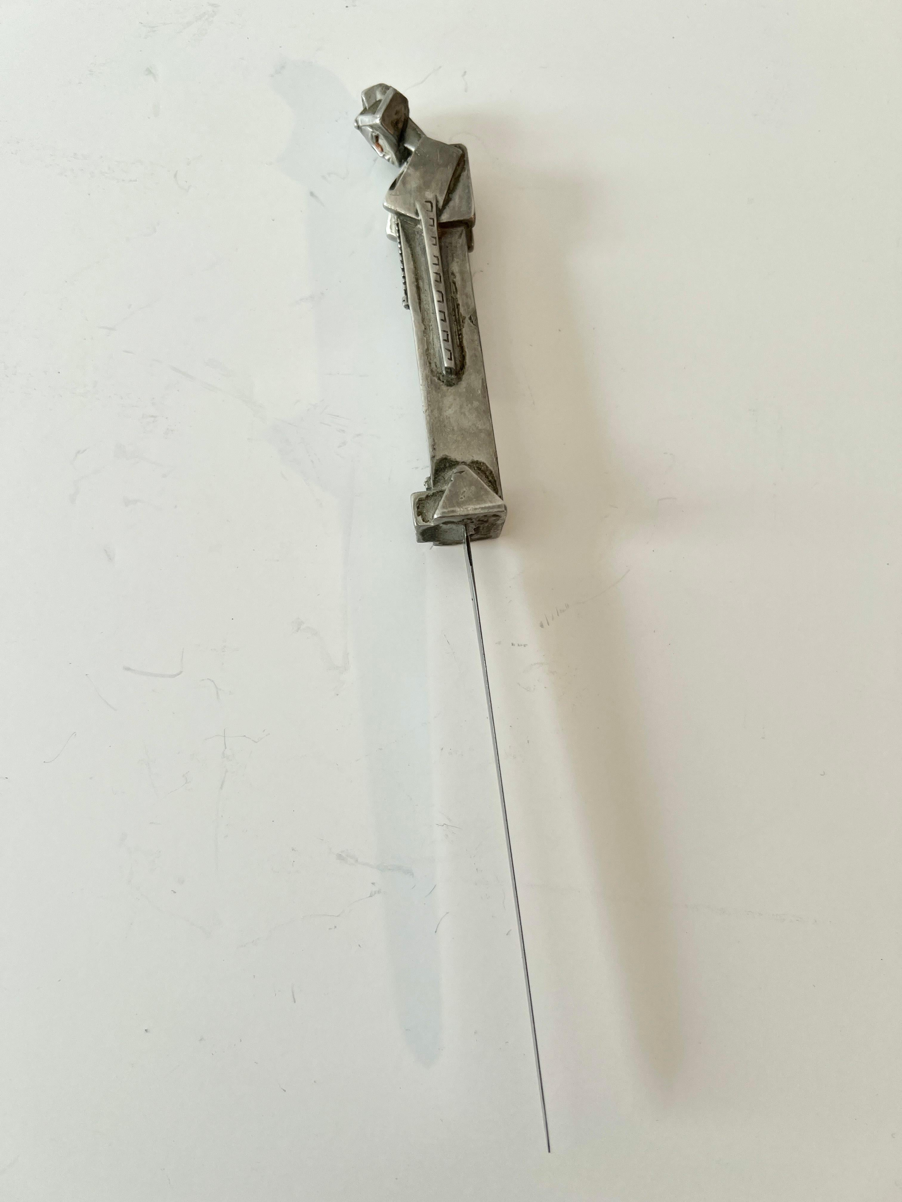 Aluminum Deco Style Modernist Silver Female Figure Letter Opener For Sale