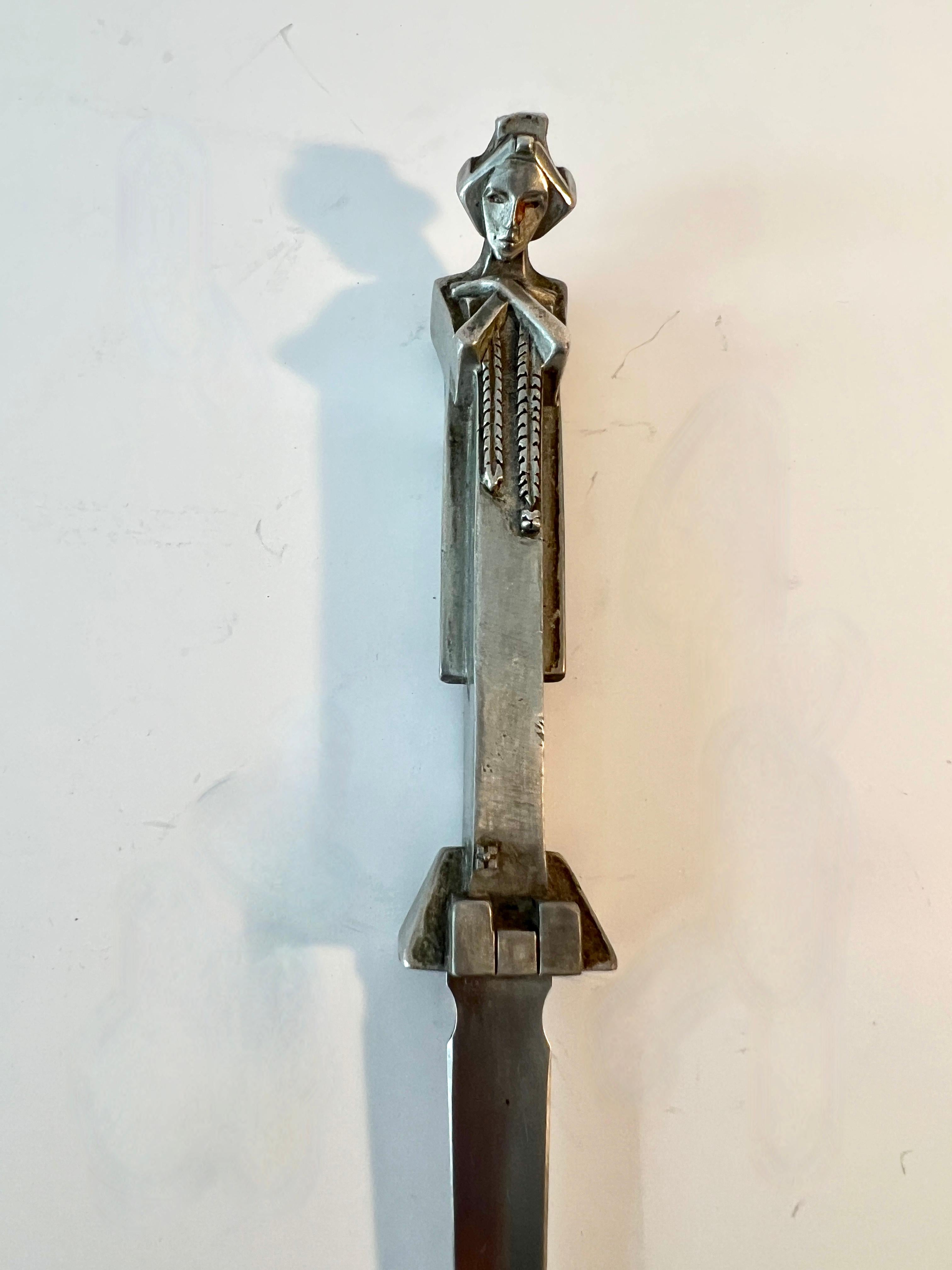 Deco Style Modernist Silver Female Figure Letter Opener For Sale 1
