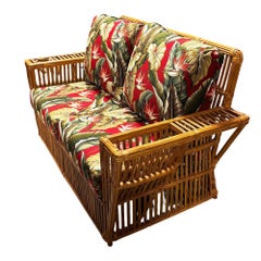 Deco Style "Presidents" Stick Reed Rattan Nantucket 3-Seat Sofa, Floral Cushions