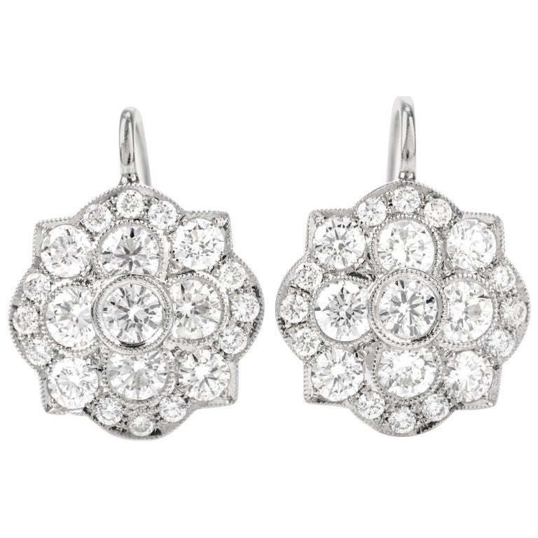 Deco Style Quality Diamond Platinum Euro Earrings For Sale at 1stDibs