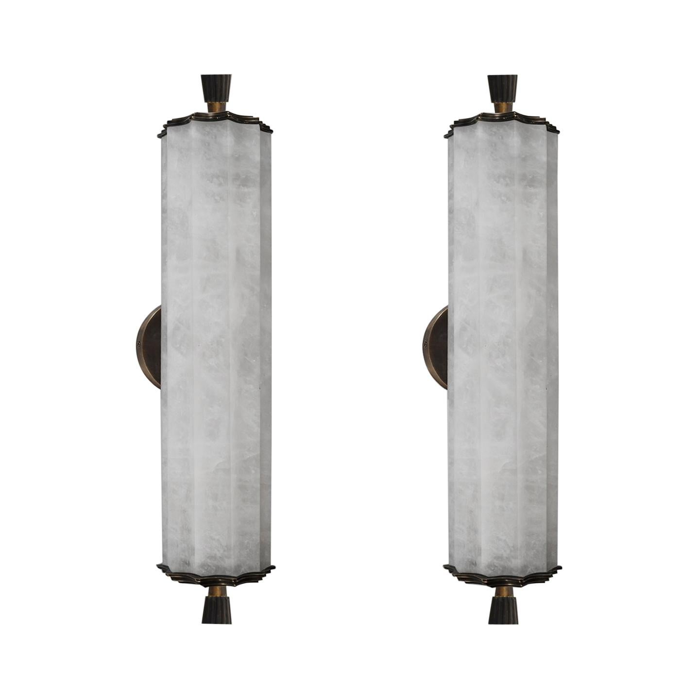 Deco Style Rock Crystal Sconces by Phoenix For Sale