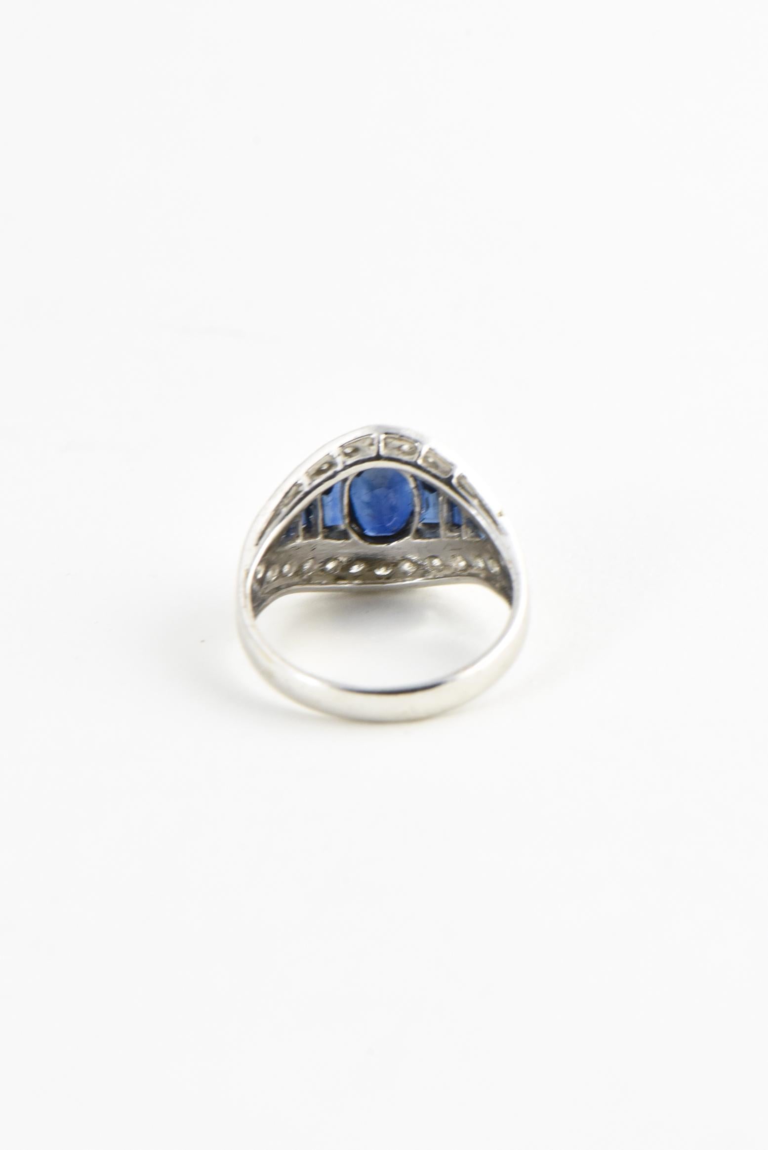 Deco Style Sapphire and Diamond White Gold Ring For Sale 2