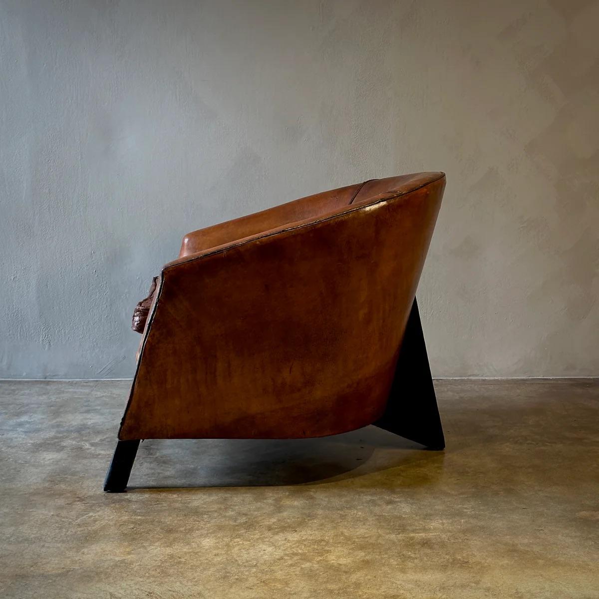 Deco Style Sheepskin Leather Arm Chair For Sale 7
