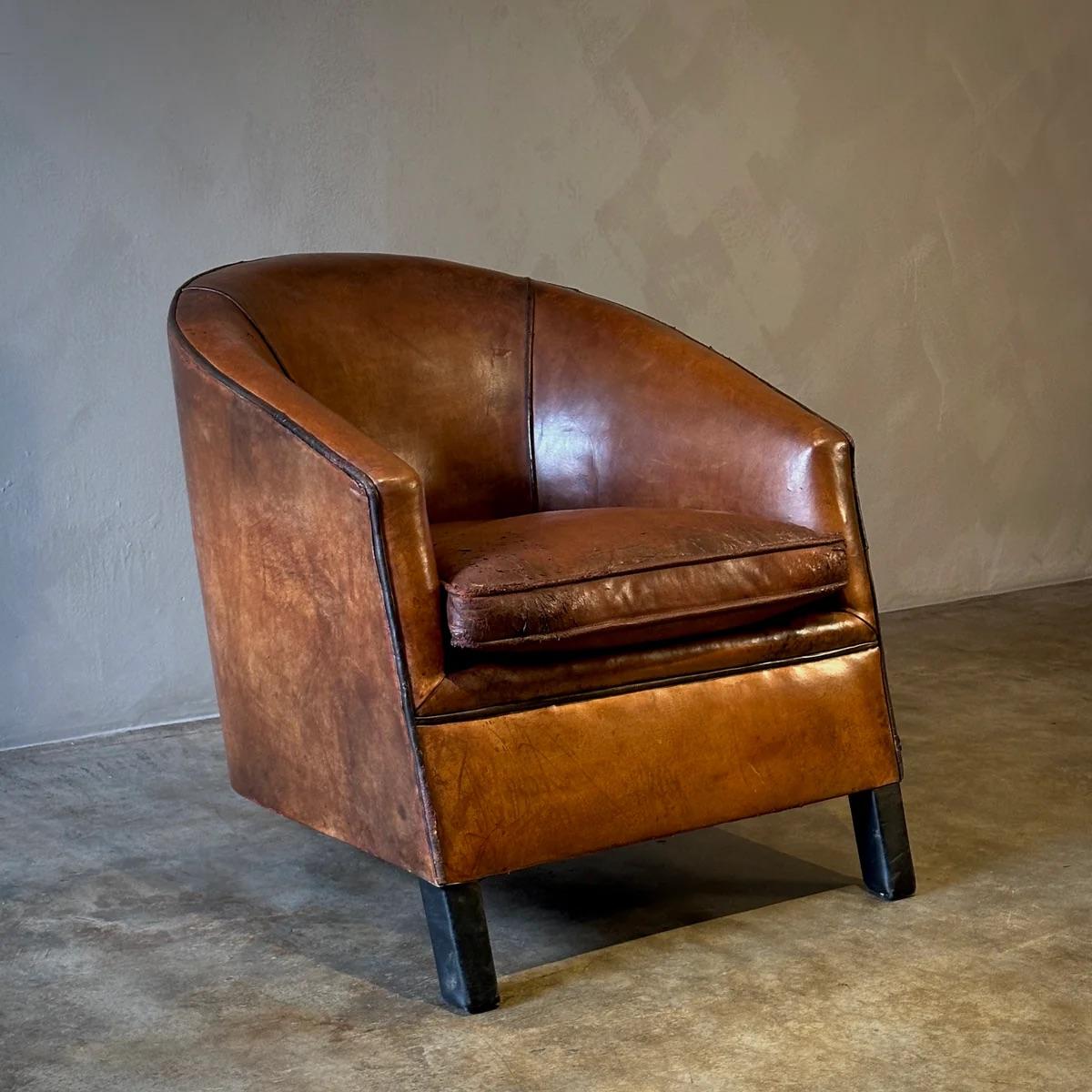 Deco Style Sheepskin Leather Arm Chair In Fair Condition For Sale In Los Angeles, CA