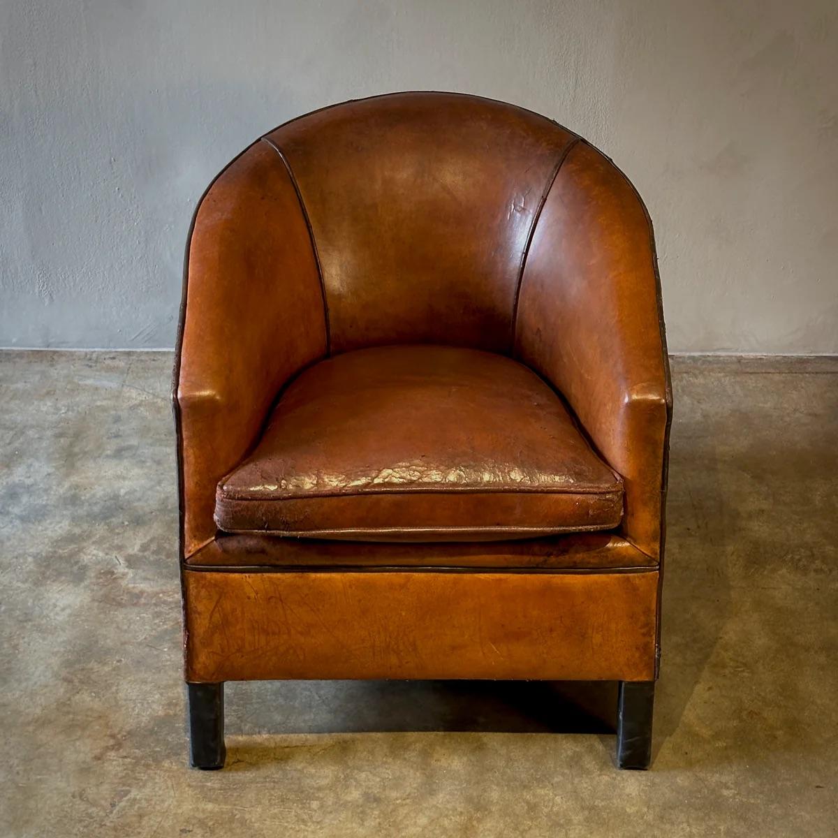 Mid-20th Century Deco Style Sheepskin Leather Arm Chair For Sale