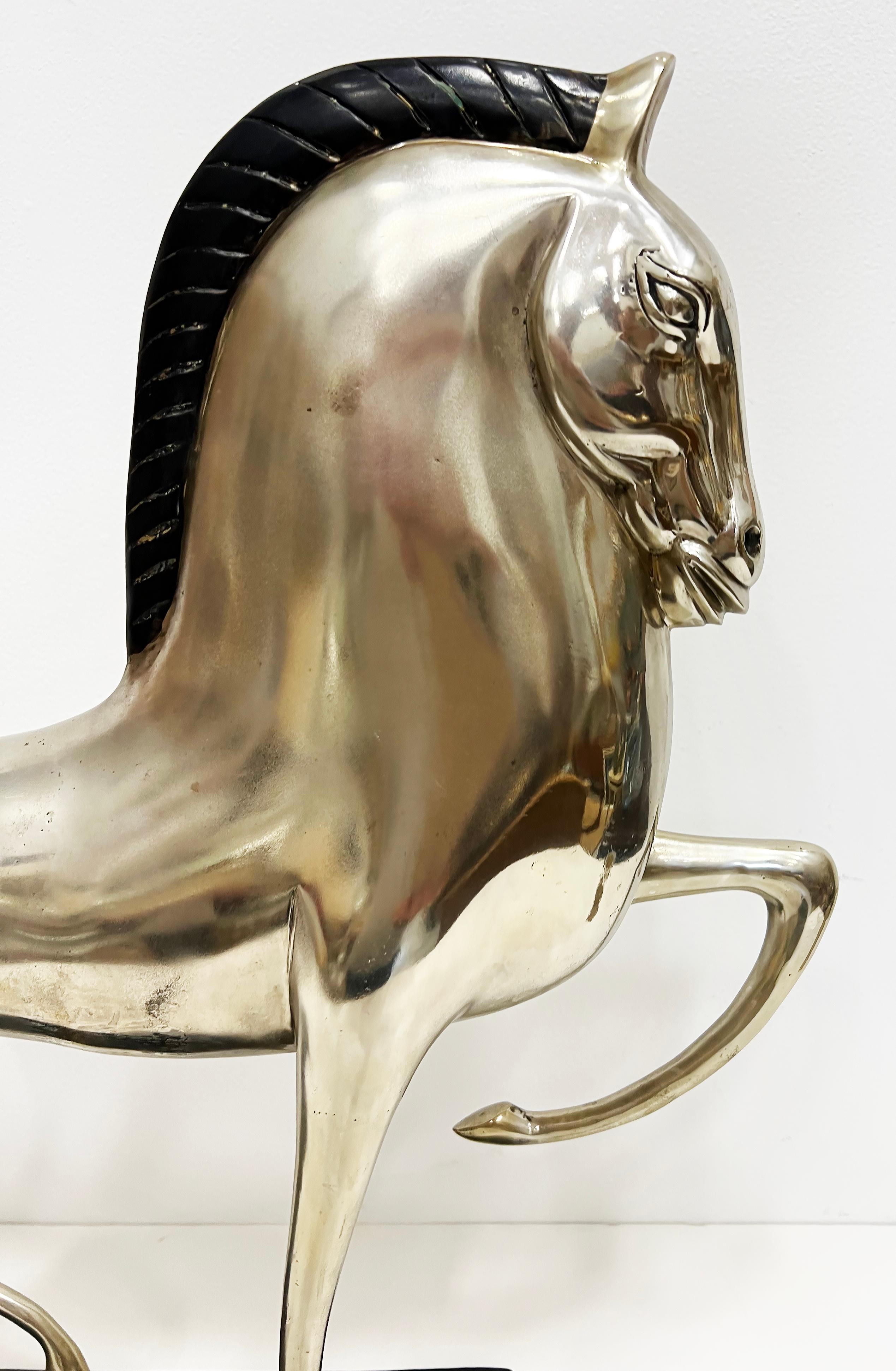 Art Deco Deco Style Silvered Bronze Etruscan Horse Sculpture, Boris Lovet-Lorski Style