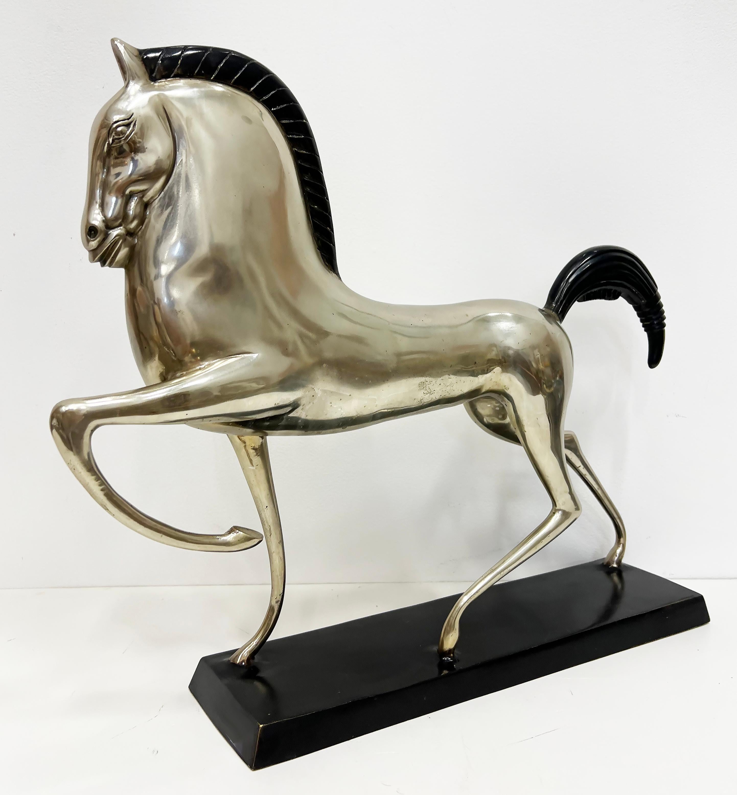 Deco Style Silvered Bronze Etruscan Horse Sculpture, Boris Lovet-Lorski Style In Good Condition In Miami, FL
