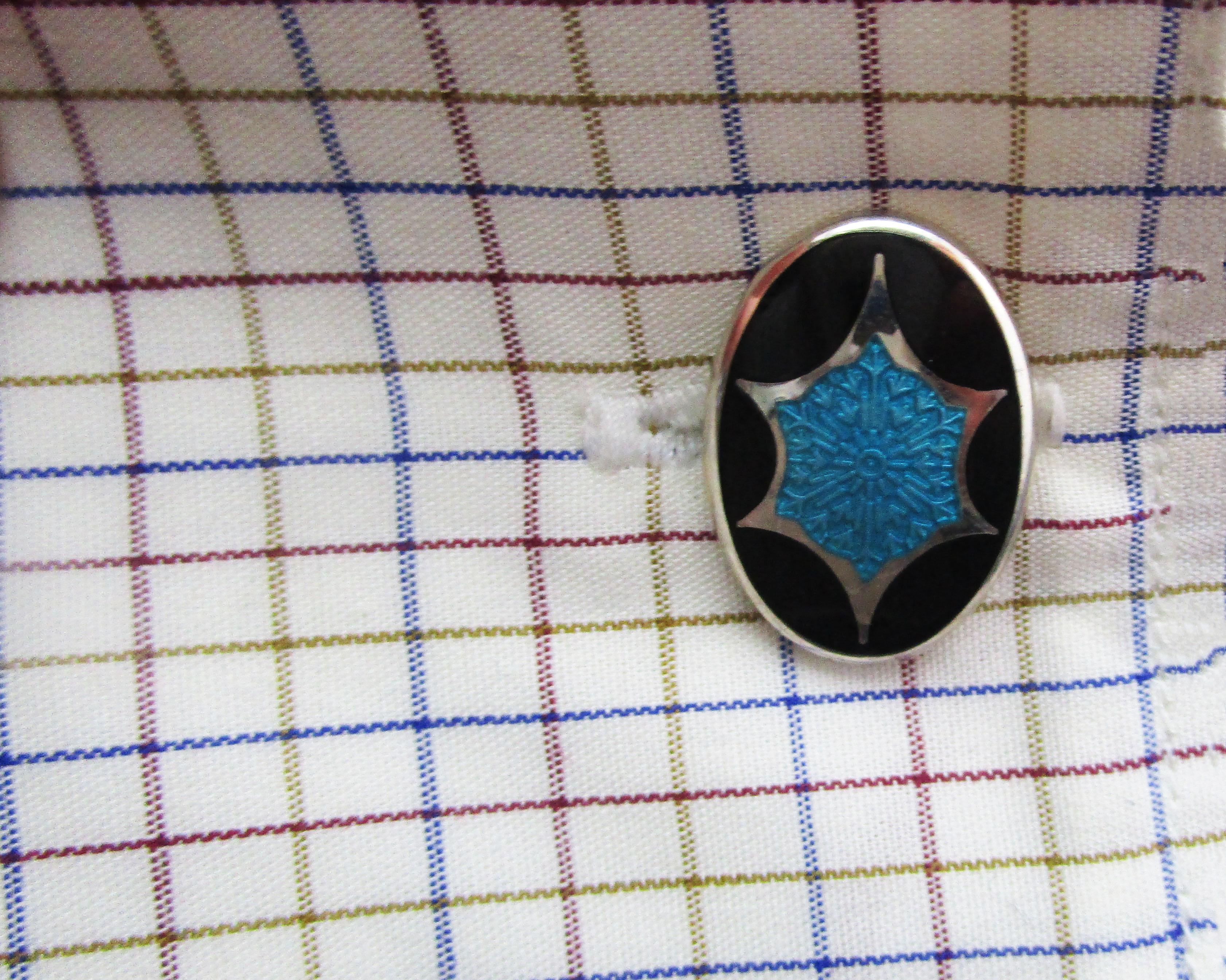 Deco Style Sterling Silver Black and Turquoise Swivel Bar Enamel Cufflinks In New Condition For Sale In Lexington, KY