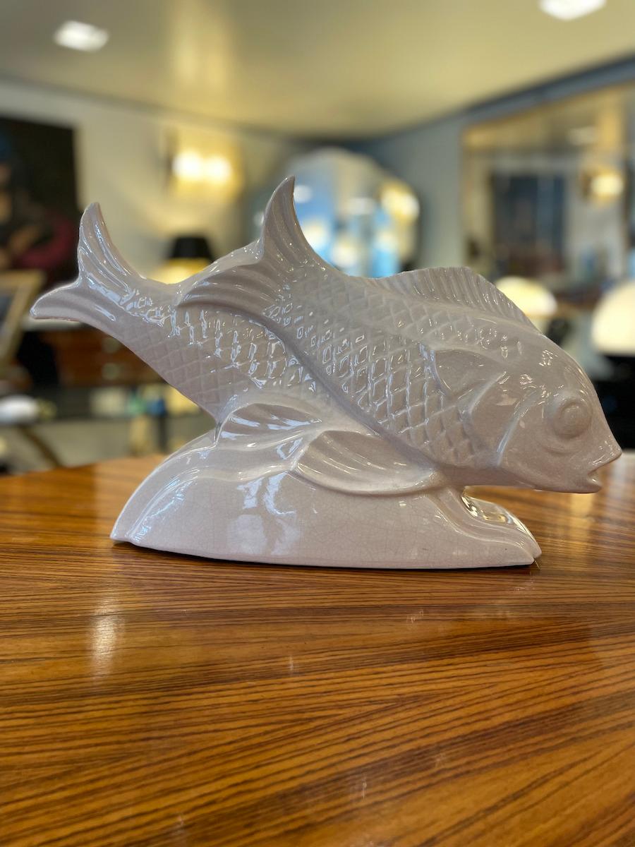 Deco-style White Ceramic Fish Sculpture For Sale 6
