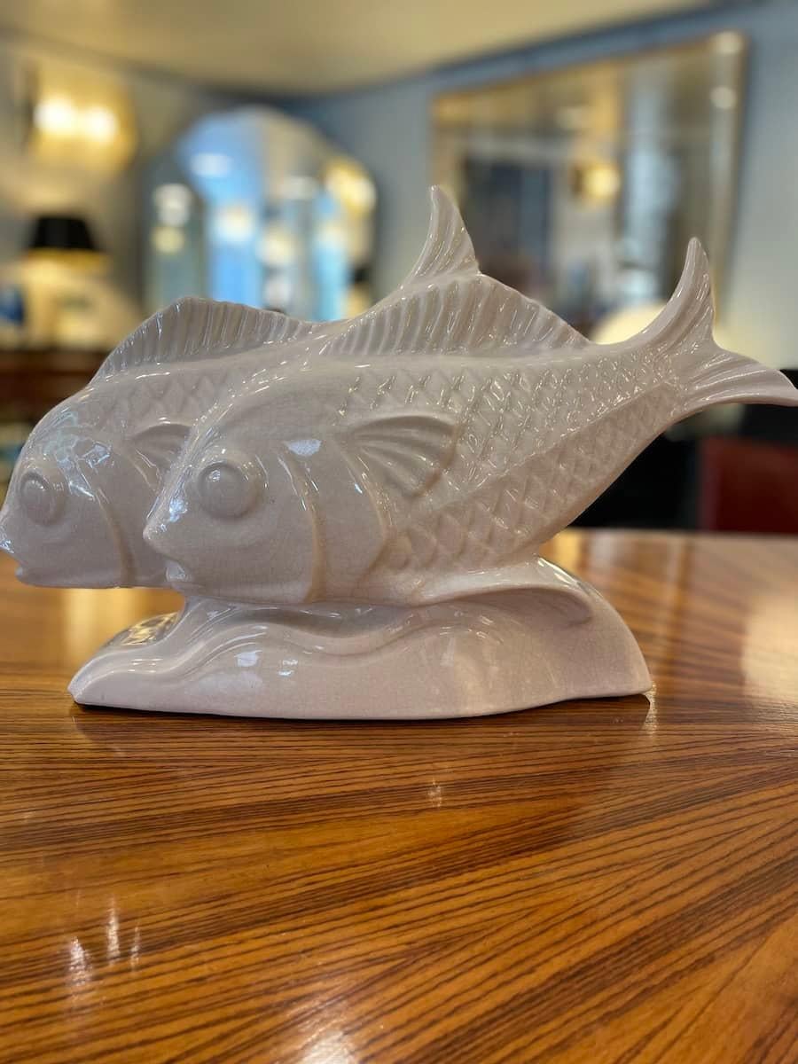 Italian Deco-style White Ceramic Fish Sculpture For Sale
