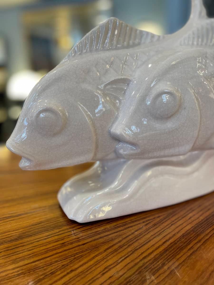 Deco-style White Ceramic Fish Sculpture For Sale 3