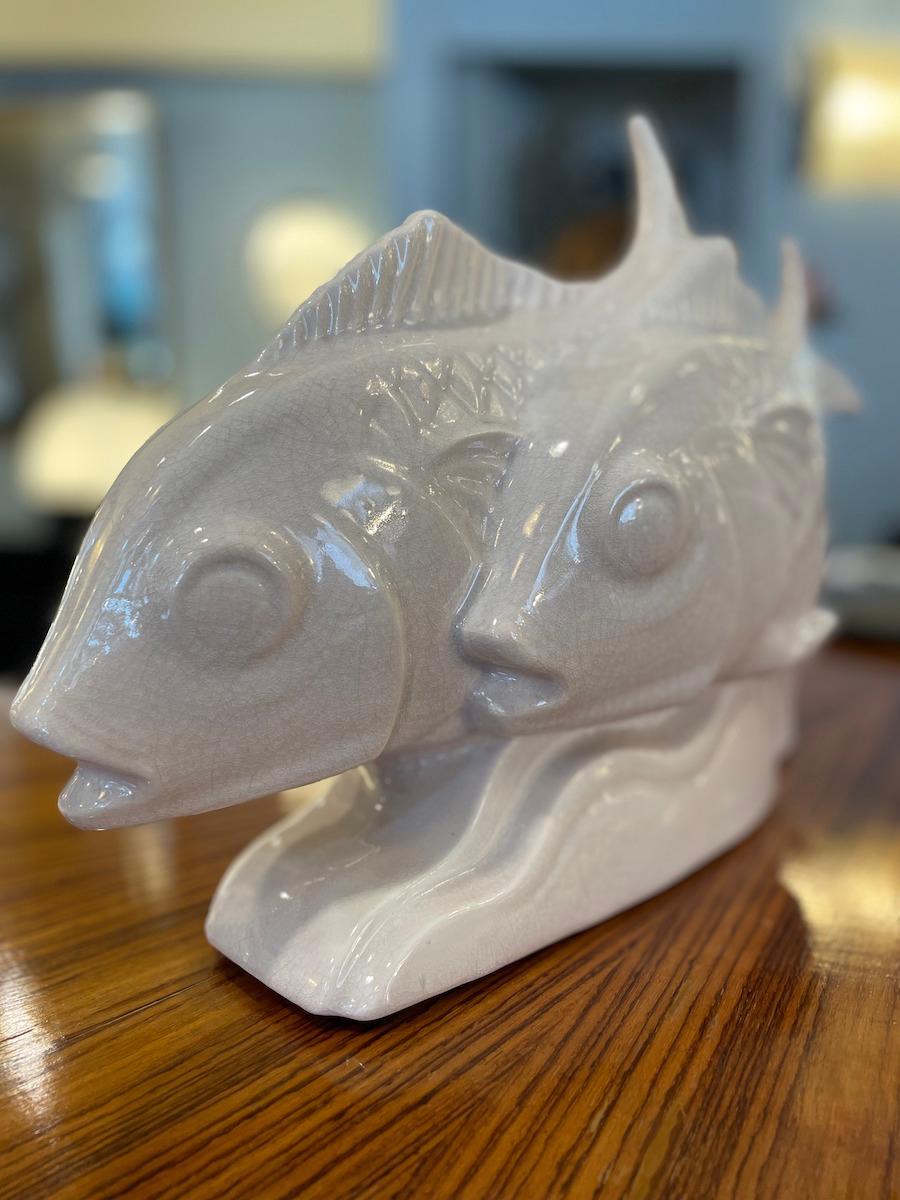 Deco-style White Ceramic Fish Sculpture For Sale 4