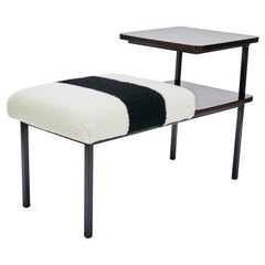 Deco Table Seat Lacquered Wood Side Table Combined Sheepskin Stool or Ottoman