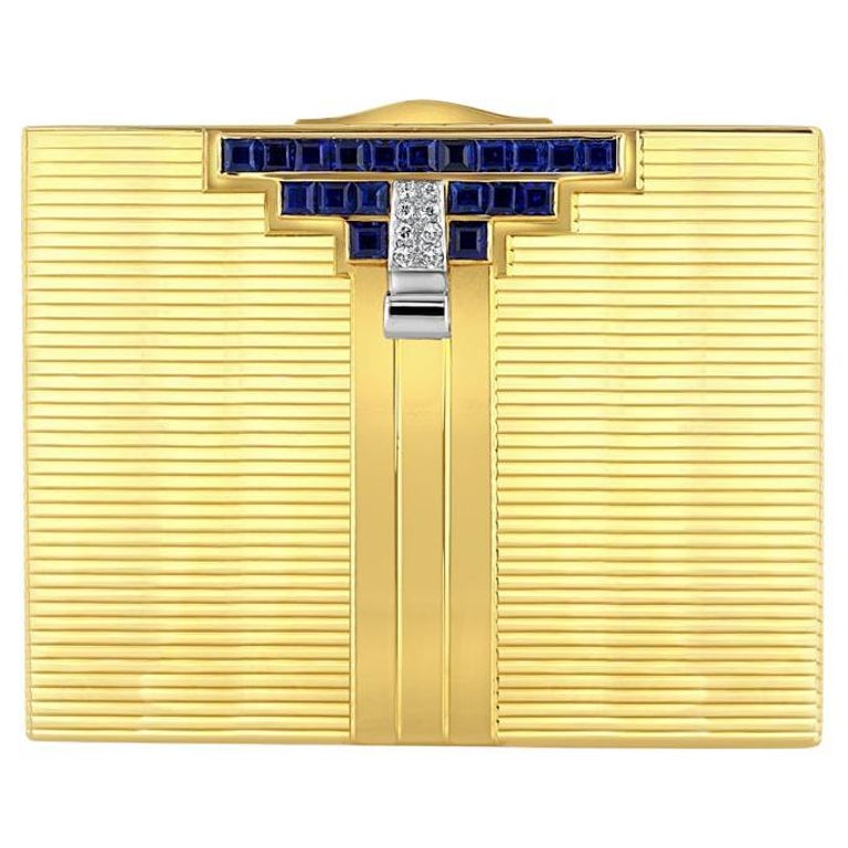 Deco Tiffany and Co. Powder Case with Sapphires For Sale at 1stDibs